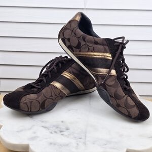 Coach Signature Vintage Monogram & Gold Metallic Low Top Sneakers 8